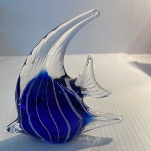 Murano Blue Striped Art Glass Fish Paperweight